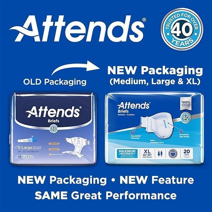 Attends Breathable Fitted Briefs w/Flex Tabs, Size Medium, Case/96 (4 bags/24)