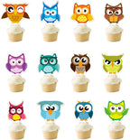 Owl Cupcake Toppers Party Supplies, Safari Jungle Animal Themed Party Cake Decorations for Kids (24pcs)