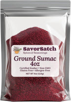 SavorSatch Ground Sumac – 4oz Resealable Pouch | Certified Kosher, GMO Free, Allergen-Free | Tangy, Deep Red Spice for Middle Eastern Cooking, Salads, and Meats | Product of Turkey