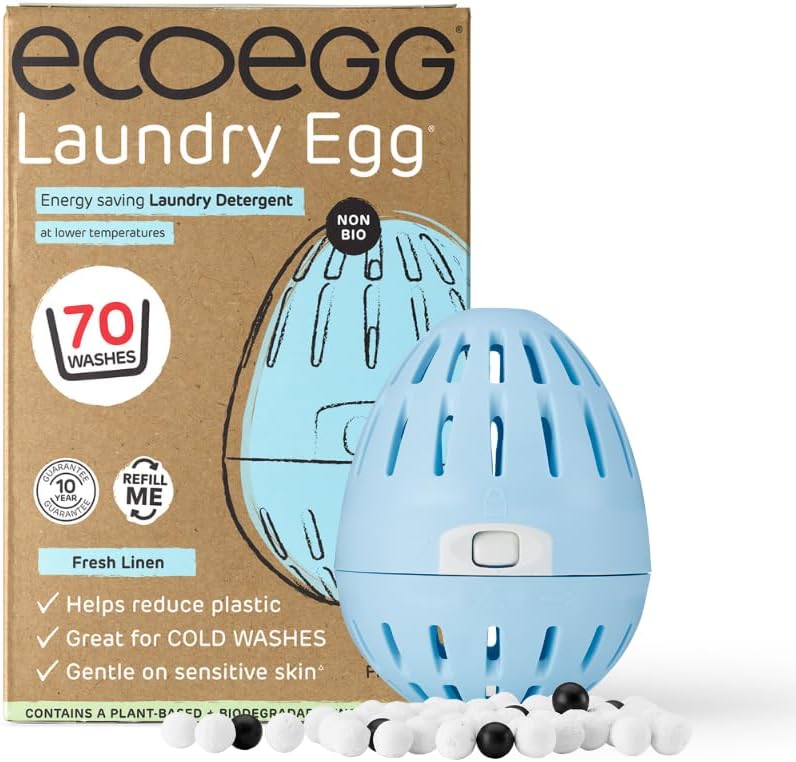 ecoegg Laundry Egg | Detergent and Fabric Conditioner Replacement | Non bio and no enzymes, phosphates, Palm Oil, Chlorine Bleach or petrochemicals | Sensitive Skin | Fresh Linen 70 Wash, Pack of 1