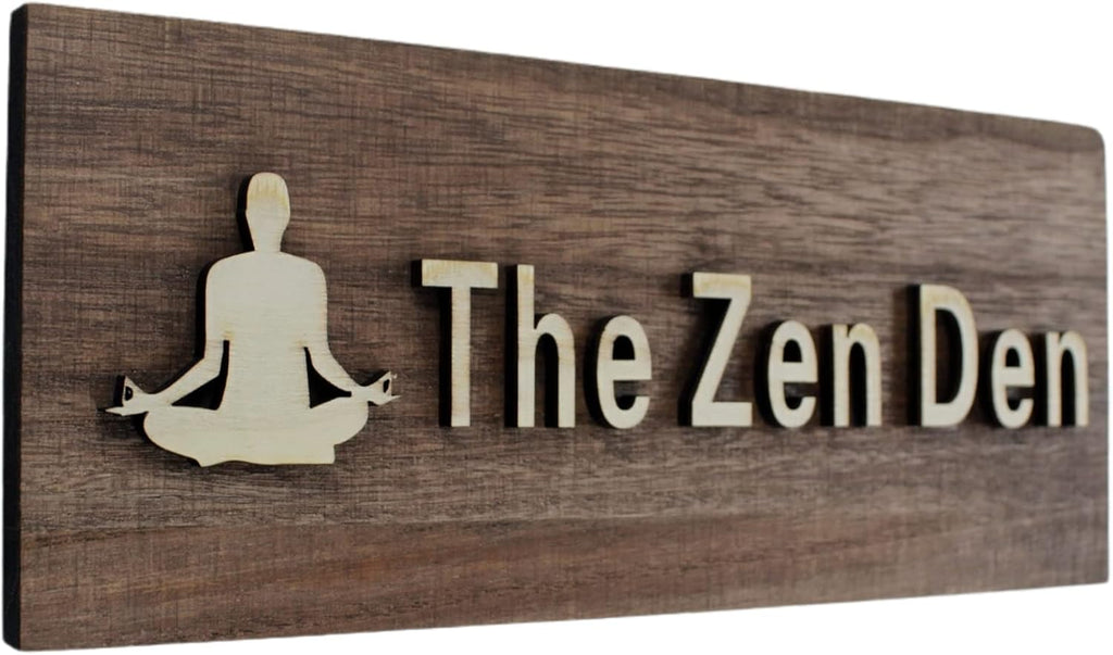 The Zen Den signs Room Decor Meditation in Progress Wall Hanging Sign,Inspirational Wooden Door Plaque for Yoga Studio Bedroom Decoration (Brown)