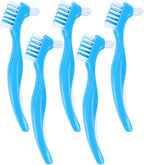 Gatuida 5pcs Double-Sided Denture Toothbrushes Blue Portable False Teeth Brush Comfortable False Teeth Cleaner for Home Denture Care
