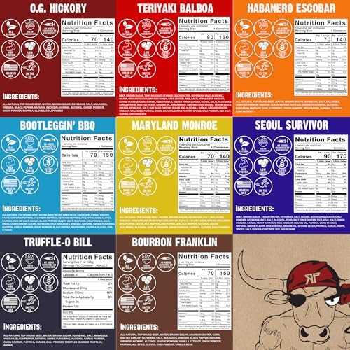 Righteous Felon Beef Jerky Variety Pack | Gluten Free Beef Jerky Snack Packs for Adults | High Protein, Keto-Friendly, Low Sugar | Made with Premium Meats | Beef Jerky Gifts for Men | Sampler 8 Pack