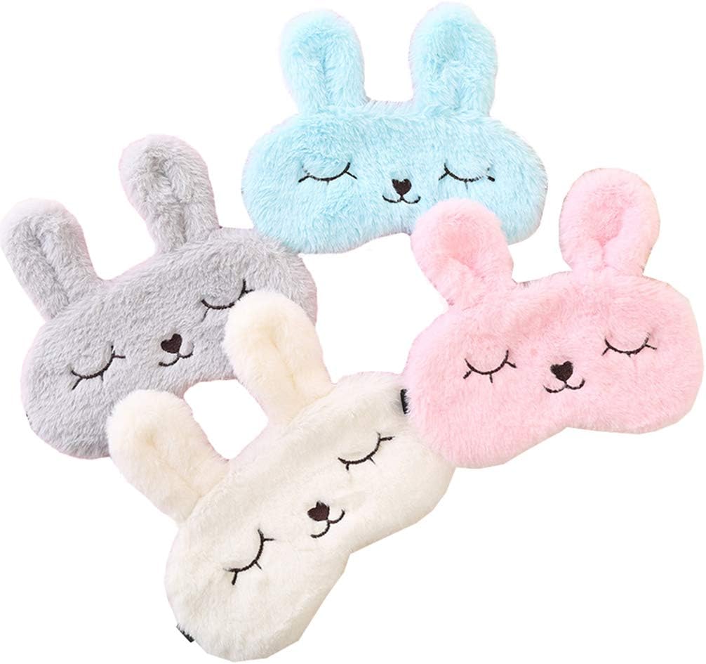 4 Pack Cute Animal Rabbit Sleeping Eye Mask Soft Plush Blindfold Sleep Masks Eye Cover for Kids Girls Women Home Sleeping Traveling
