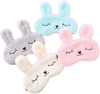 4 Pack Cute Animal Rabbit Sleeping Eye Mask Soft Plush Blindfold Sleep Masks Eye Cover for Kids Girls Women Home Sleeping Traveling