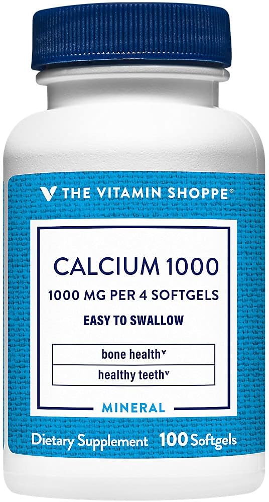 The Vitamin Shoppe Calcium 1,000MG - Bone Strength, Teeth Health & Muscle Function Support, Daily Mineral (100 Softgels)