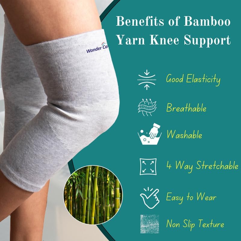 Wonder Care 2-Pack Bamboo Knee Compression Sleeve for Men and Women, Compression Knee Sleeve for Running, Volleyball, Gym Weightlifting Made from Bamboo Yarn, Perfect Knee Brace for Knee Pain and Enhanced Comfort - 1 Pair