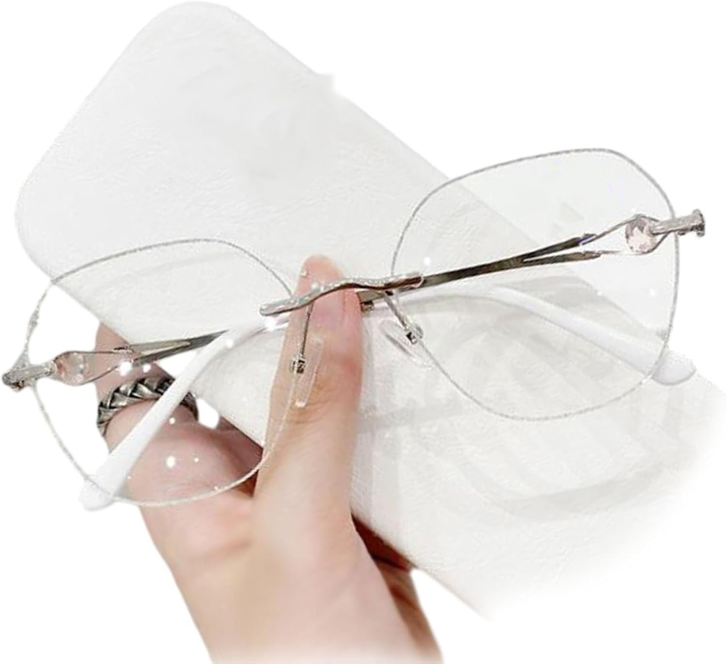 Women's Diamond Rimless Anti-Blue Light Presbyopia Glasses, Rimless Reading Glasses for Women (2,Sliver)