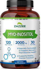 Zazzee Myo-Inositol Capsules, 2000 mg per Serving, 120 Vegan Capsules, Ideal Dosage for 40:1 Ratio, Certified Kosher, Hormone Balance & Healthy Ovarian Function Support, Non-GMO, Made in the USA