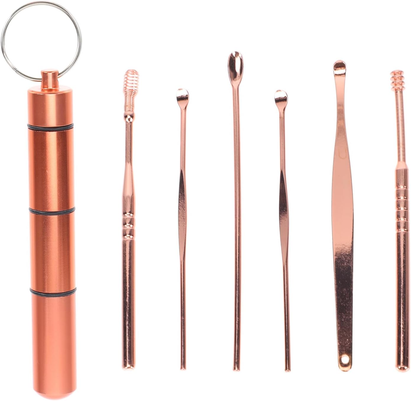 FRCOLOR Stainless Steel Ear Wax Removal Kit 6pcs Set with Portable Aluminum Alloy Sealed Case Rose Gold Ear Picks and Wax Removal at Home
