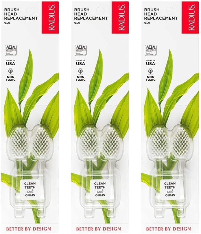 RADIUS Replacement Toothbrush Heads, Soft Bristles, 2-Count, Improve Gum Health & Reduce Gum Issues, Pack of 3