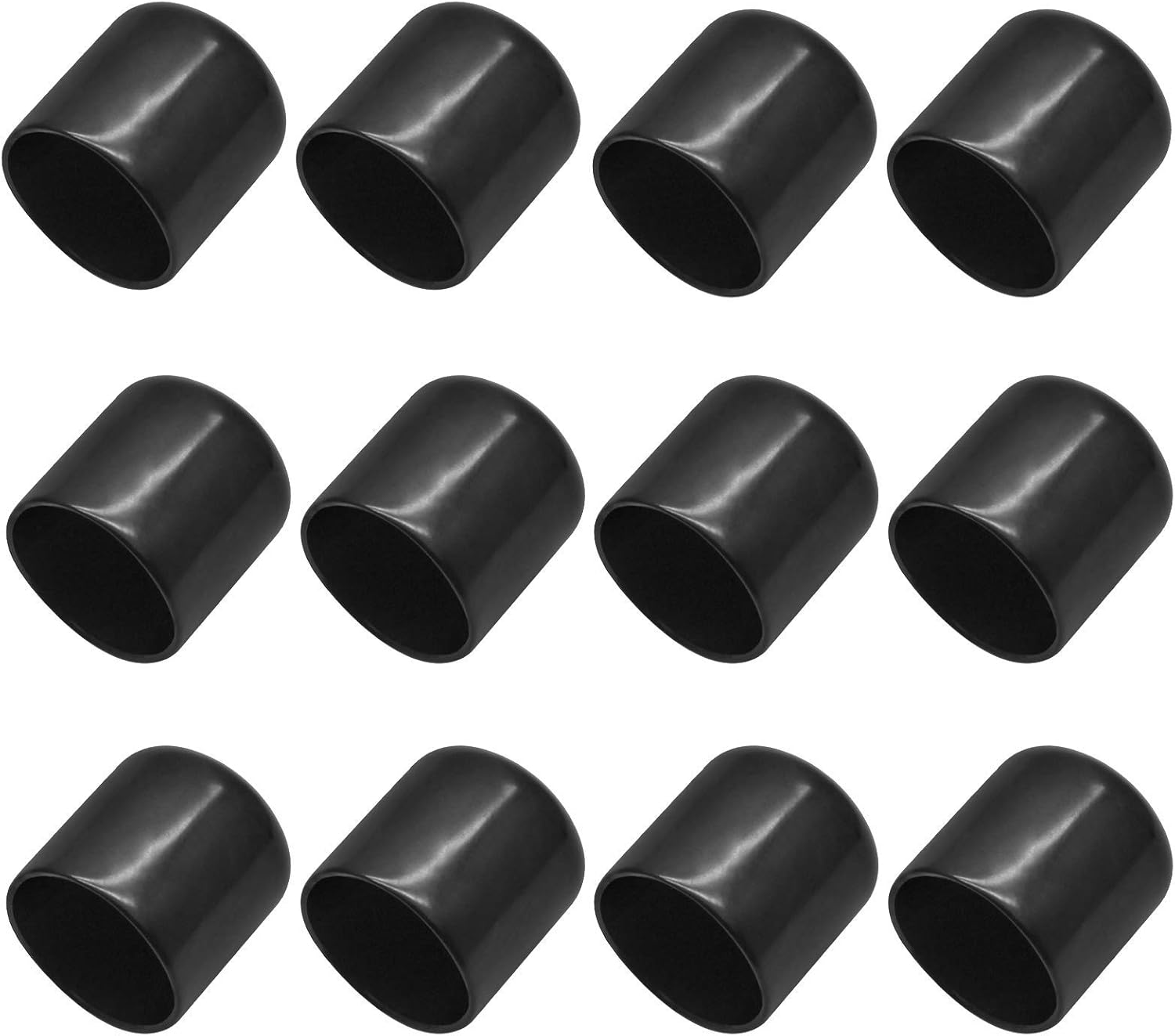 Bonsicoky 12Pcs Round Rubber End Caps 1 Inch (25mm) ID Vinyl Flexible Bolt Chair Foot Covers Screw Thread Chair Leg Protectors for Round Tubing Bolt Desk Chair Leg (Black)