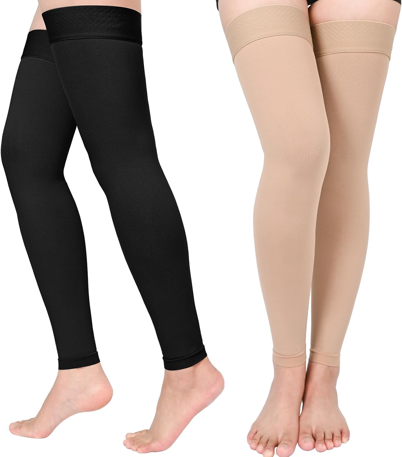 Compression Stockings for Women & Men, 2 Pairs 15-20mmHg Thigh High Compression Socks for Varicose Veins, Swelling, Pregnant