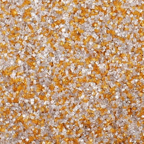 Gold Silver White Sanding Sugar Sprinkles Mix, 4.6 oz Edible Sparkling Sugar Crystals for Baking Topping, Cupcakes, Cookies, Ice Cream & Cake Decorating, Wedding Graduation Party Christmas Supplies