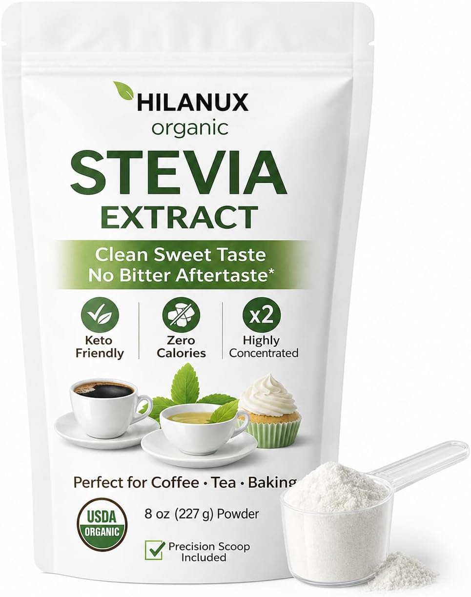 Pure Organic Stevia Extract stevia Powder sweetener stevia packet– 8 oz (Zero Calorie, Keto & Diabetic Friendly) – Reduced bitter aftertaste Natural Sugar Substitute for Baking & Beverages – Non-GMO, Gluten-Free, sugar free