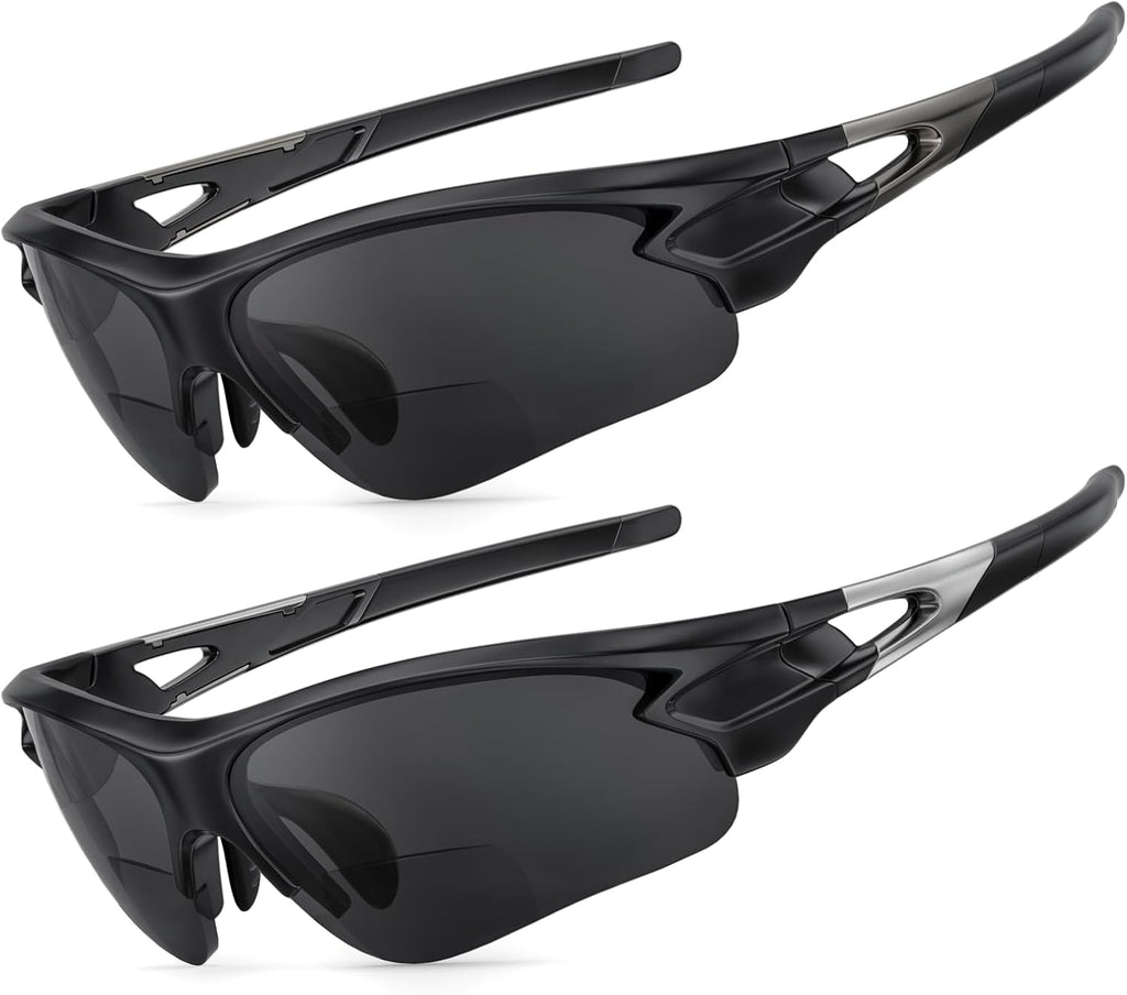 Attractive Bifocal Reading Sunglasses for Men, Durable TR90 Semi Rimless Wrap Around Design Sun Readers, UV400 Near-Far Sun Glass Built in Outdoor Sports/Driving/Finshing Dark Glasses, +2.5