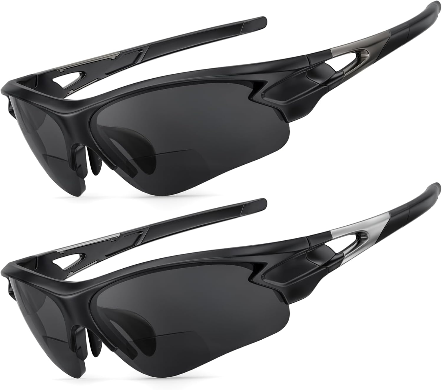 Attractive Bifocal Reading Sunglasses for Men, Durable TR90 Semi Rimless Wrap Around Design Sun Readers, UV400 Near-Far Sun Glass Built in Outdoor Sports/Driving/Finshing Dark Glasses, +2.5