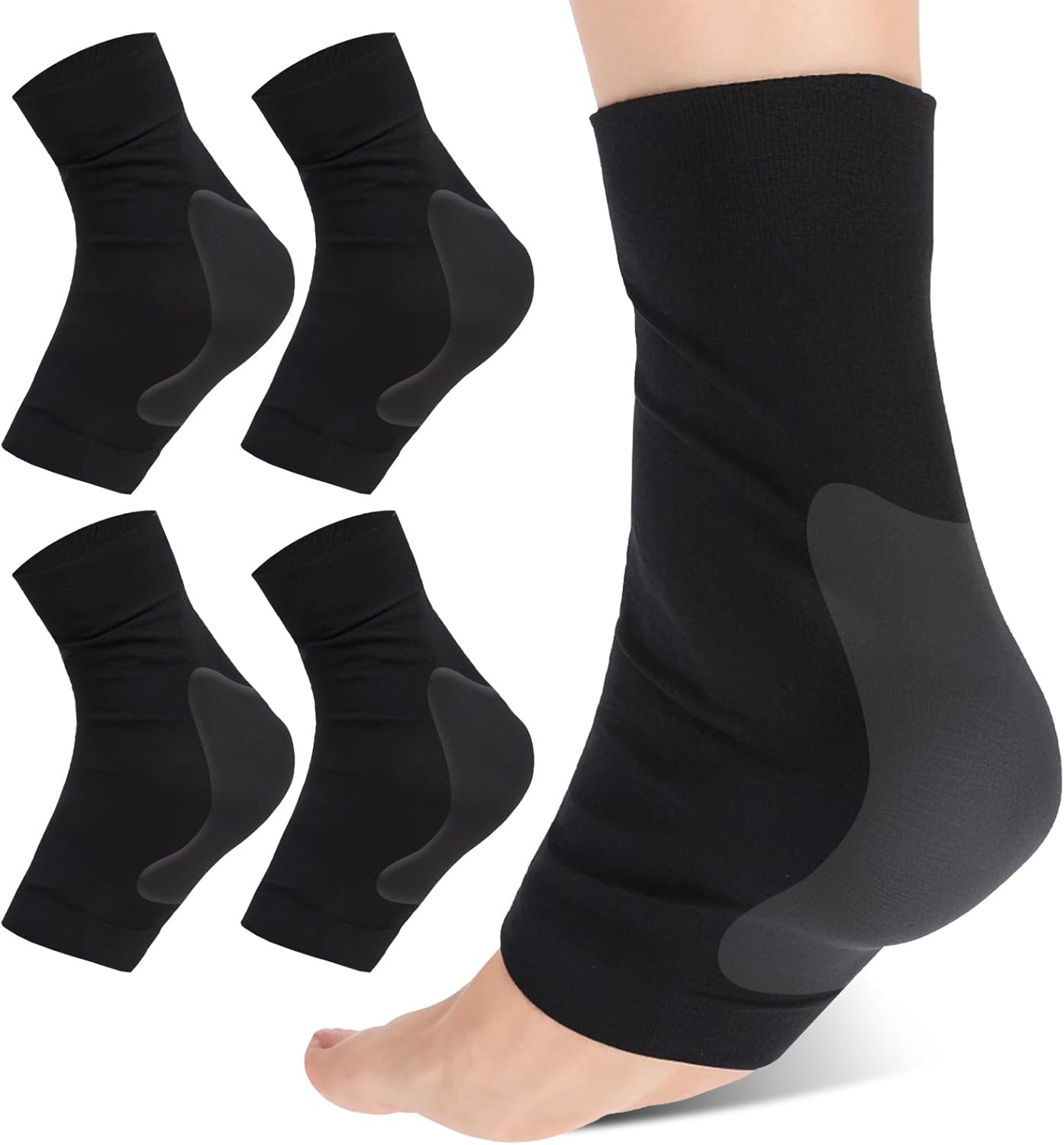 2 Pcs Achilles Tendon Heel Protector Compression Padded Sleeve Socks Premium Gel Heel Socks Ankle Support Sock for Women Men Everyday Use Front Foot Shin Achilles Tendon Heels