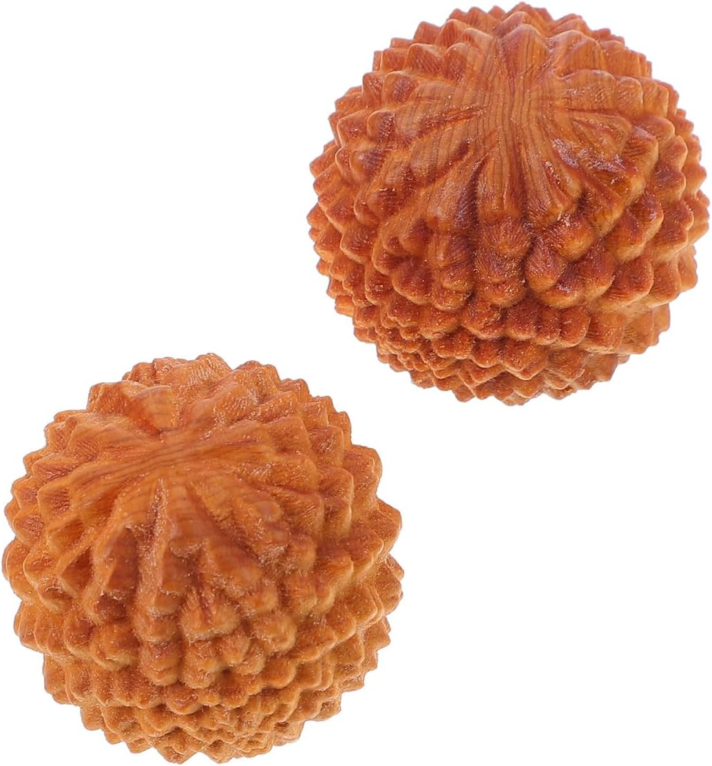 SOIMISS 2 Pieces Durian Shaped Wood Hand Massage Balls Mini Rolling Massagers Baoding Style Fitness Supplies Stress Relief Muscle Relaxation Acupoint Stimulators Roller Light Yellow Length 1.57 Inch
