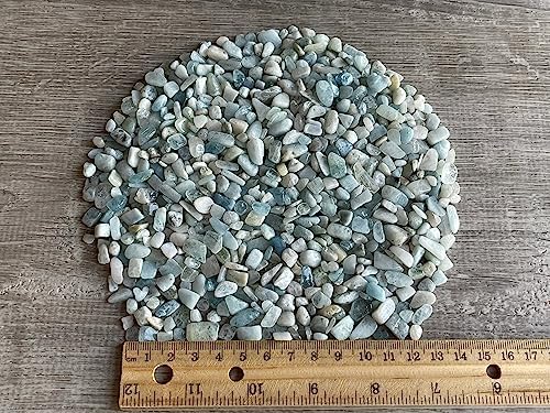 GAF TREASURES 2 oz Lot Natural Aquamarine Semi Tumbled Gemstone Chips, Crushed Mini Crystals, Undrilled Crystal Chips (Aquamarine)
