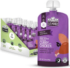 Li'l Hala Chicken Baby Food Meat Pouch | Indian Curry (12 ct) | 6+ Months Savory Baby Food Pouches with Protein and Organic Veggies, Toddler Snacks with Iron & Fiber | Stage 2 Meat Puree