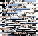 Hominter Metallic Glass Tile Rose Gold, Silver & Ink Blue Interlocking Linear Mosaic for Kitchen Backsplash, Bathroom Walls, Fireplace Surrounds & Accent Decor (3x12 Sample)