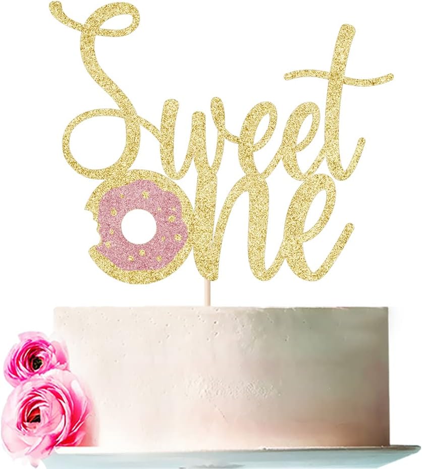 Donut Sweet One Cake Topper- 1st Birthday for 1st Birthday, Smash Cake Topper, Candyland Sweet One Cake Decorations (golden)