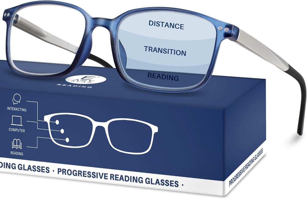 EASY READ TR90 Progressive Multifocal Reading Glasses for Men,Rectangular Blue Light Blocking Readers with Spring Hinge