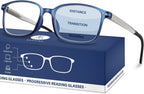 EASY READ TR90 Progressive Multifocal Reading Glasses for Men,Rectangular Blue Light Blocking Readers with Spring Hinge