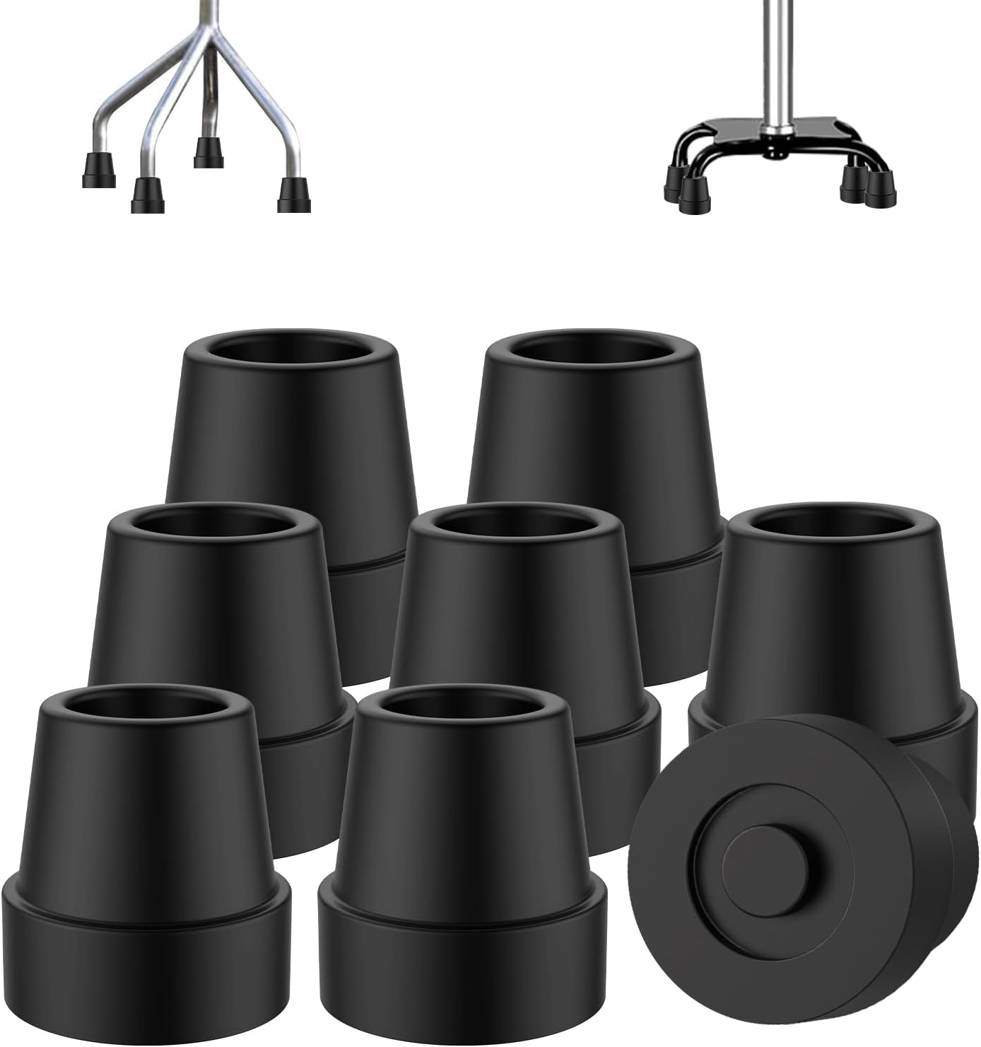 supregear Quad Cane Tips 1/2 inch (Set of 8), Heavy Duty Replacement Rubber Foot Pad, Non-Slip Durable Accessories for Walking and Standing Stick, 1/2" Black Attachment Base Grip