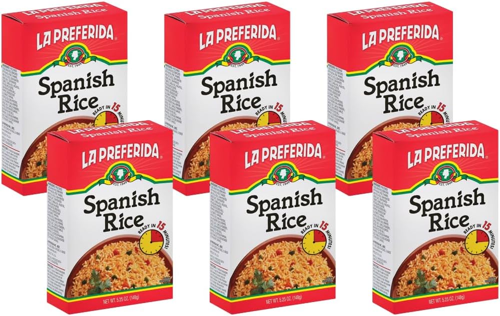La Preferida Boxed Spanish Rice (Fluffy Mexican-Style Rice with Bell Peppers) – Ready in 15 Minutes. A Quick Side Dish for Any Meal. Vegan & Vegetarian-Friendly, 5.25oz. (Pack of 6)