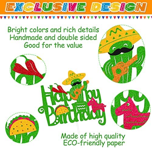 Fiesta Cake Topper Cupcake Topper Mexican Cactus Donkey Maraca Sombrero Guitar Taco Pepper Theme Happy Birthday Cake Decorations Kids Boy Girl Bday Party Supplies 29 PCS