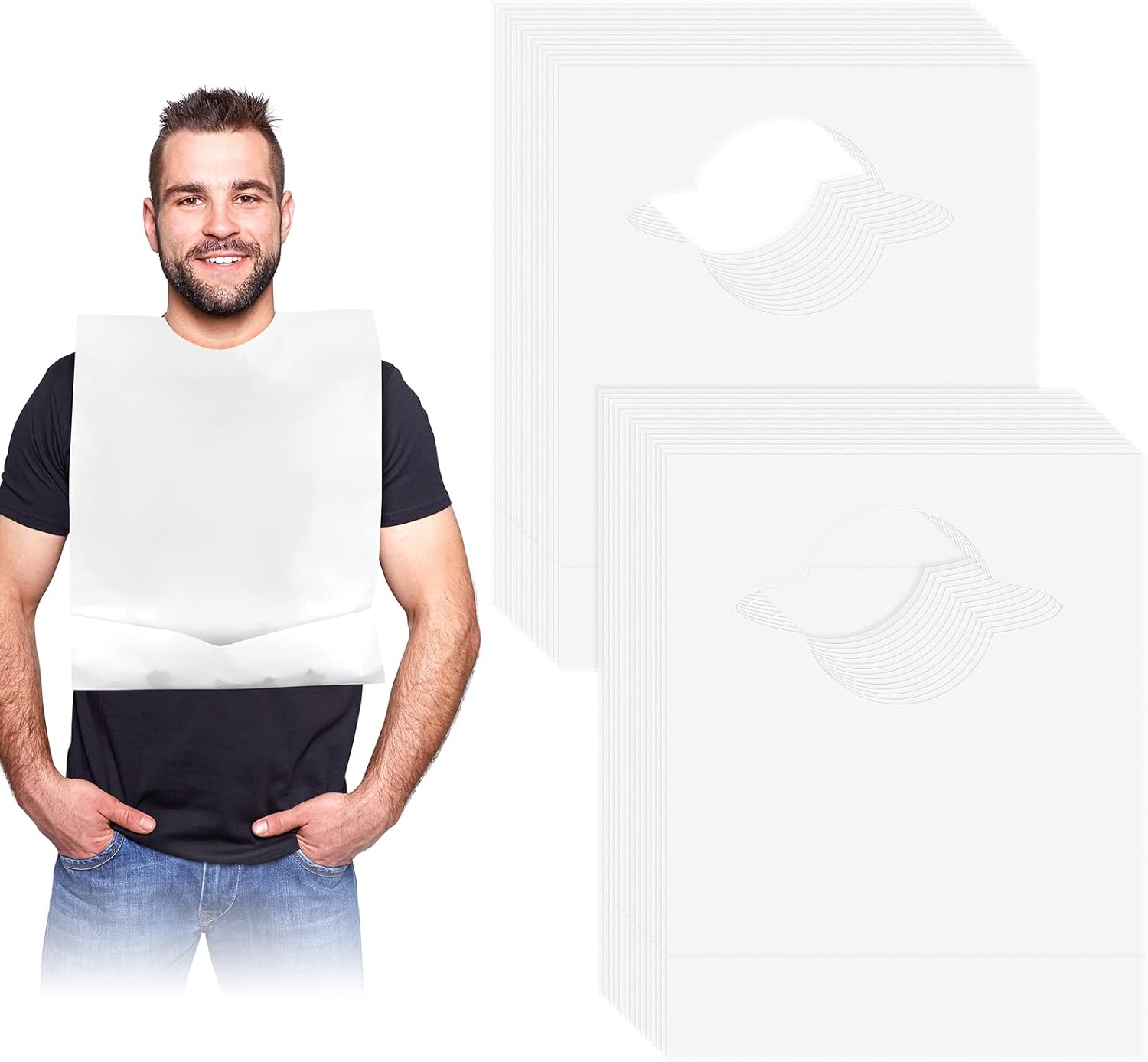 Hicarer 50 Pcs Disposable Adult Bibs with Crumb Catcher for Elderly Eating Plastic Bibs Single Use Dining Clothing Protectors
