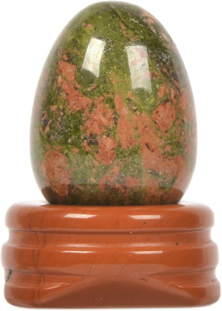 Justinstones Unakite Natural Gemstone Quartz 30mm Egg Shaped Crystal Healing Chakra Energy Balancing Meditation Home Office Decor Stone with Stone Stand