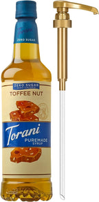 Torani Zero Sugar Puremade Syrup, Toffee Nut Flavoring for Drinks, Pump Included, 25.4 Fl Oz