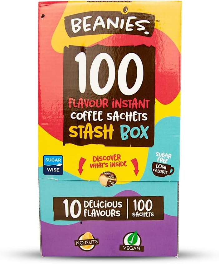 Beanies 100 Instant Coffee Packets – Variety Pack - Individual Coffee Singles – 10 Flavors for A Bold & Adventurous Coffee Gift Basket,100 Stick Mix