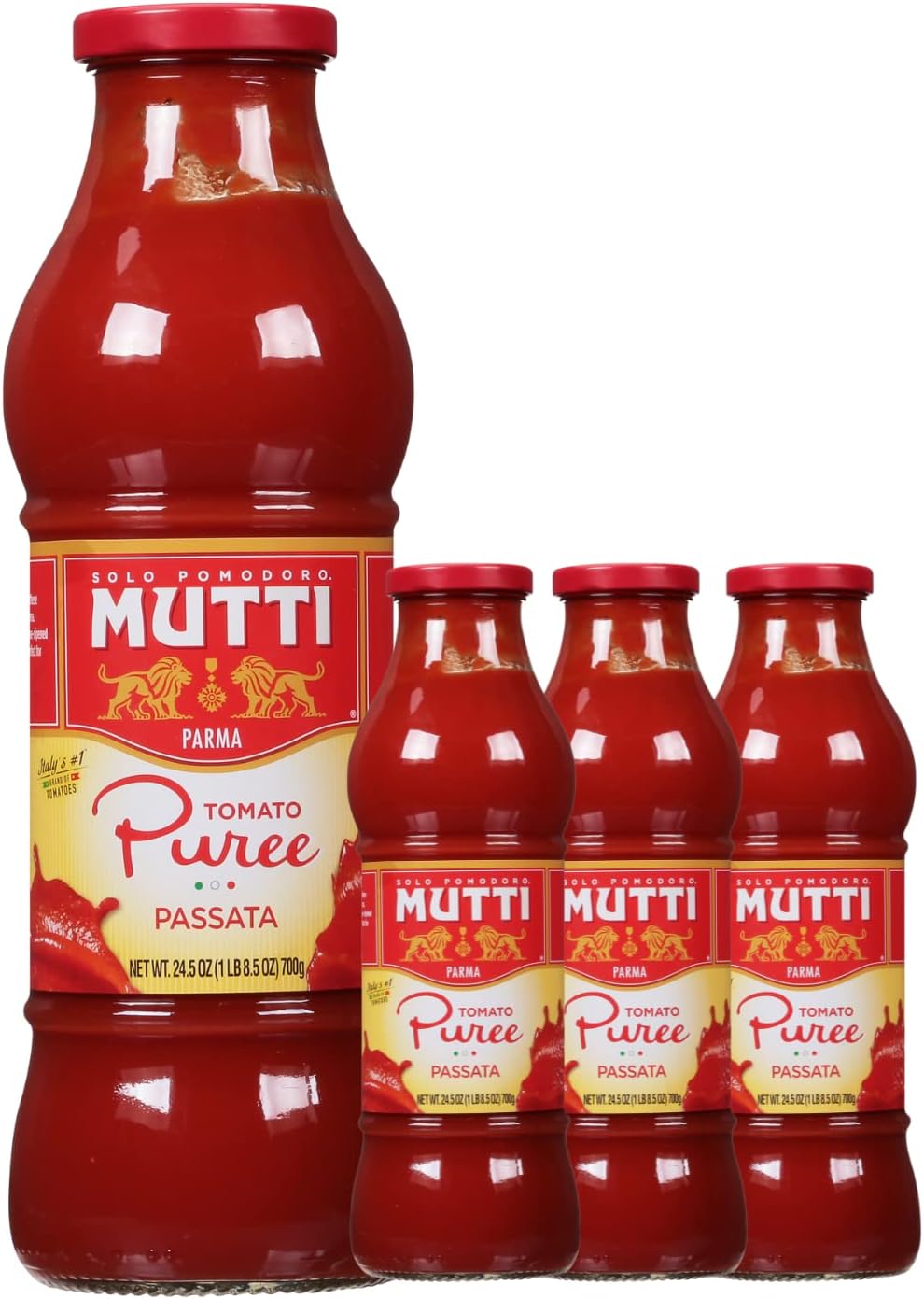 Mutti Tomato Puree (Passata), 24.5 oz. | 4 Pack | Italy’s #1 Brand of Tomatoes | Fresh Taste for Cooking | Canned Tomatoes | Vegan Friendly & Gluten Free | No Additives or Preservatives