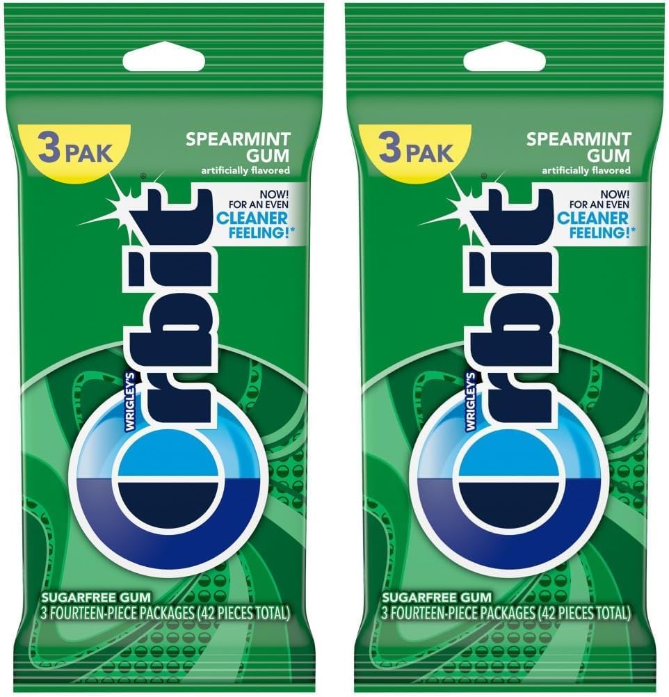 ORBIT Spearmint Sugar Free Chewing Gum Travel Essentials, 3 Ct Pack (Pack of 2)