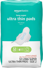 Amazon Basics Menstrual Pads for Women With Flexi-Wings, Long Length, Size 2, Super Absorbency, 32 Count (Pack of 1)