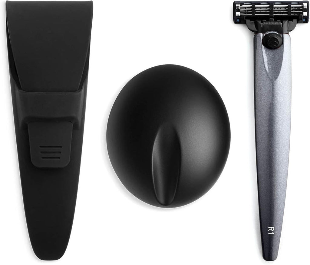 Bolin Webb Handle in Monza Red with Razor Stand and Waterproof Travel Case. Fitted with Gillette Mach3 Blade Cartridge Technology. Award Winning Razors for Men - Made in England. (Graphite)