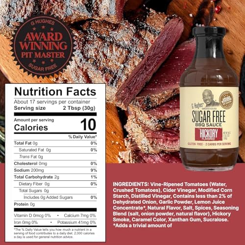 G Hughes Sugar Free BBQ Sauces, Hickory & Original Sugar Free Barbecue Sauces - No Sugar BBQ Sauce, Gluten Free Barbecue Sauce - 18 oz (Pack of 2)