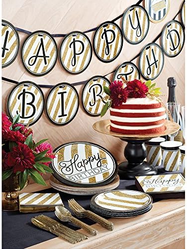 Creative Converting Black and Gold Happy Birthday Paper Lunch Napkins, 6.5”, 16 Count