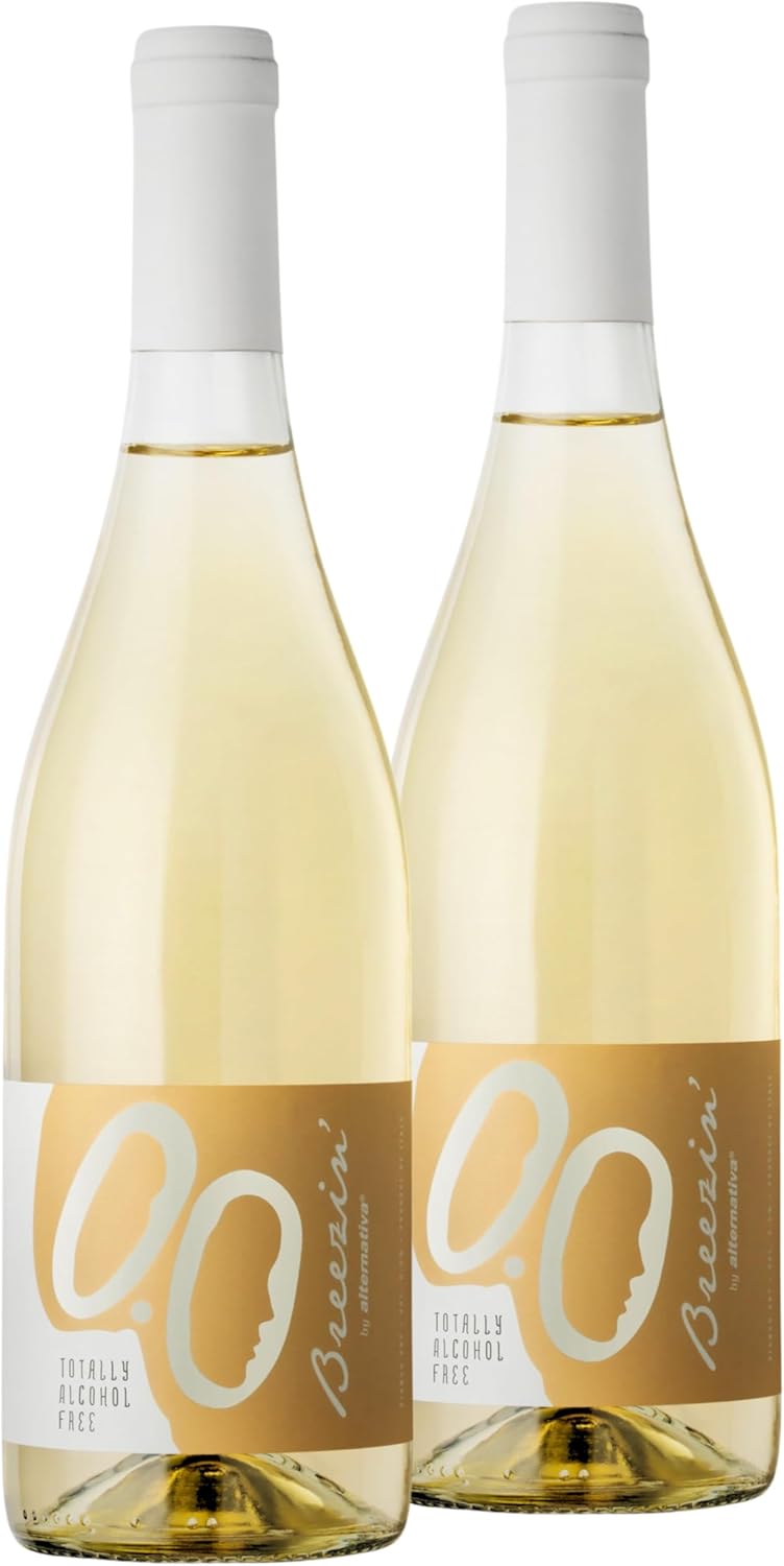 Breezin’ White Dry Non-Alcoholic 0.0% - Fresh and Intense Flavor with Notes of Pear and Tropical Fruit, Perfect for Dinners and Parties - 2 x 750 ml Bottles - Alcohol-Free Made in Italy by Alternativa