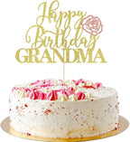 Gold Glitter Happy Birthday Grandma Cake Topper - Best Grandma Ever, Happy Mothers Day Decorations