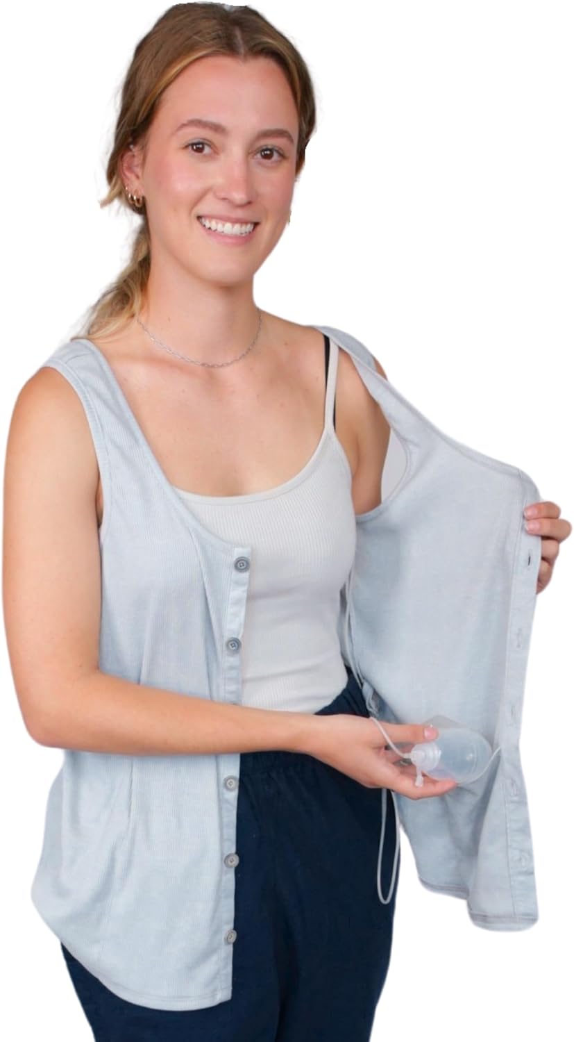 Inspired Comforts Post Surgery Mastectomy Recovery Ribbed Tank top with Drain Pocket & Button Front