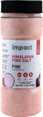 Impact - Fine Himalayan Pink Sea Salt - No Additives Rich in Trace Minerals Non-GMO Gluten-Free Ideal for Low-Carb Fasting Cooking - 1lb Shaker
