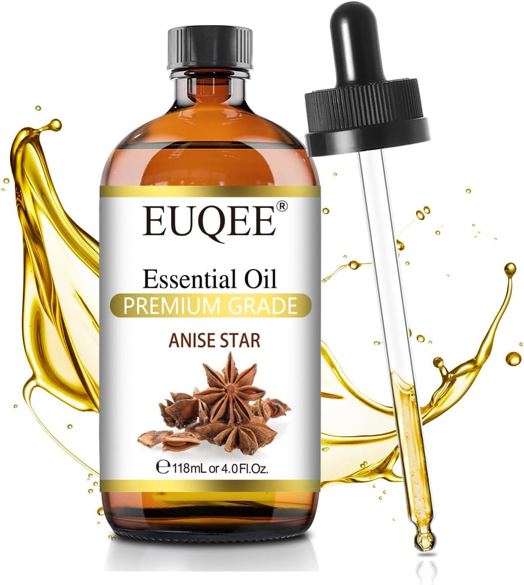 EUQEE Anise Star Essential Oil 4oz / 118ML Large Capacity Anise Star Essential Oil Pure & Premium Essential Oil with Glass Dropper for Candle Soap Making, Diffusers