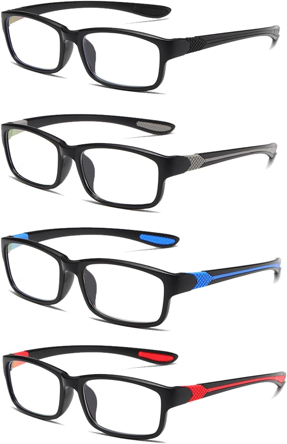 Reading Glasses Men 4 Pairs Ultra Light TR90 Sports Style Blue Light Blocking Readers+2.5