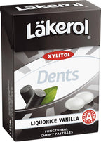 12 Boxes x 85g of Läkerol Dents Liquorice Vanilla - Original - Swedish - Sugar Free - Xylitol - Pastilles - Lozenges - Dragees - Drops - Candies - Sweets