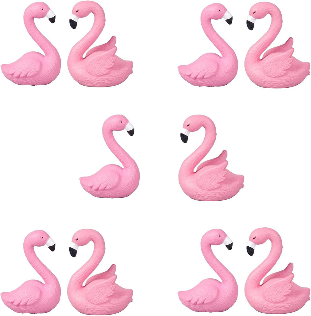 10Pcs Mini Flamingo Miniature Figurines, Cute Flamingo Cake Decorations Easter Cupcake Toppers, Fairy Garden Miniature Moss Landscape DIY Ornament Accessories